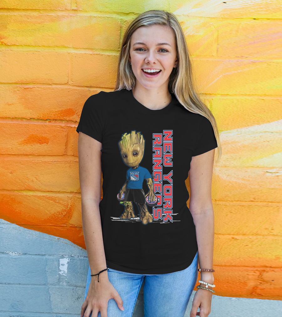 Groot New York Rangers Fan Holding Pucks T-Shirt