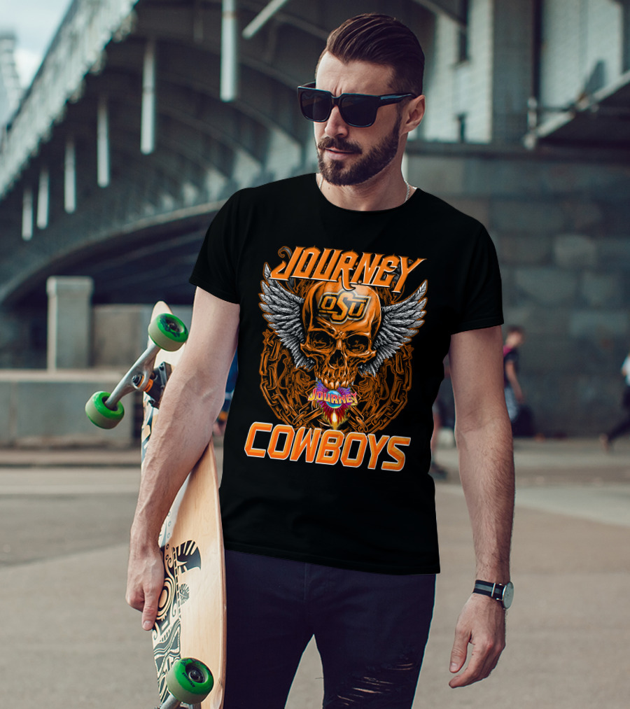 Journey Osu Cowboys Skull Wings And Chains T-Shirt