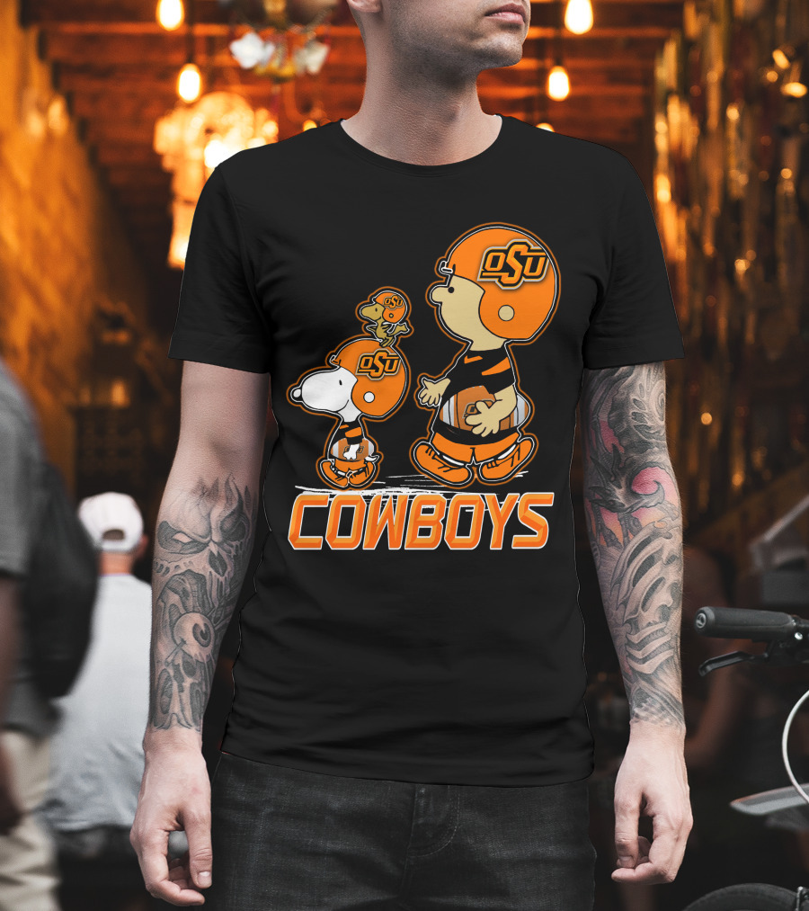 Snpfootball Oklahoma State Osu Cowboys Peanuts Characters Football Helmets T-Shirt