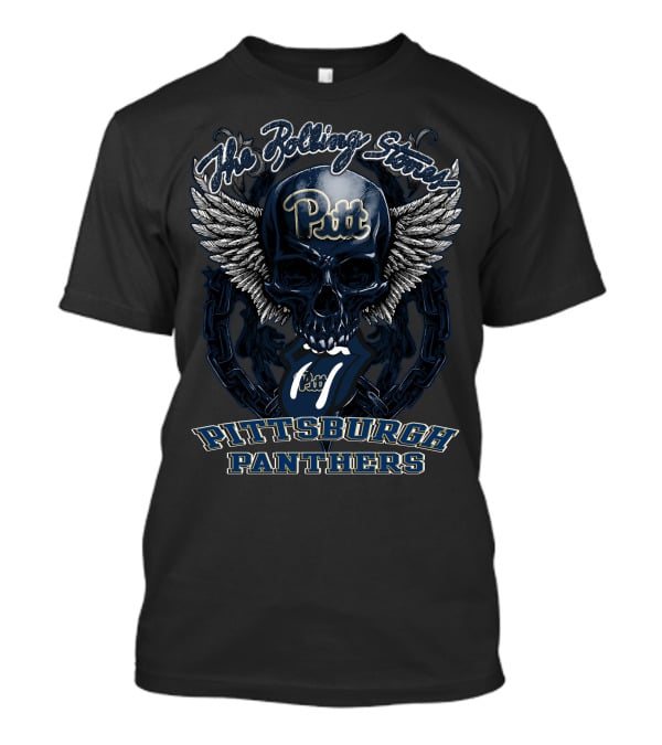 The Rolling Stones Pitt Pittsburgh Panthers Skull And Wings Logo Featuring Iconic Tongue T-Shirt