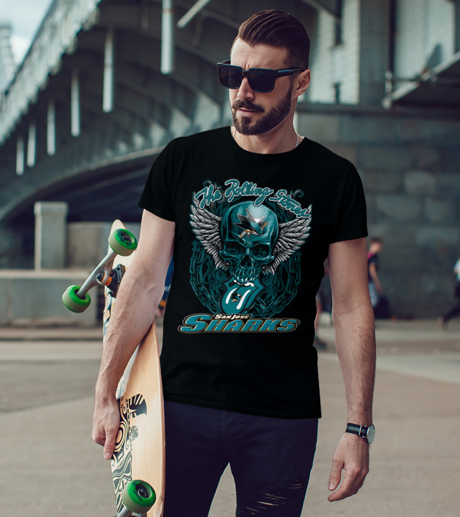 The Rolling Stones San Jose Sharks Skull Wings Logo Collaboration T-Shirt