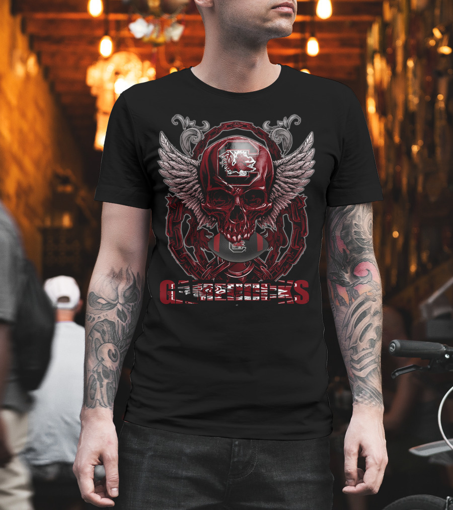 Skullfb South Carolina Gamecocks Winged Skull Helmet Football T-Shirt