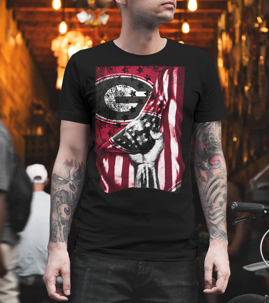 Georgia Bulldogs American Flag Hand T-Shirt