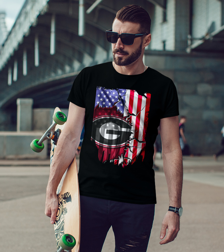 American Flag Georgia Bulldogs Logo Patriotic T-Shirt