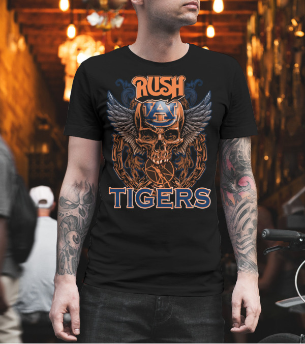Rush Auburn Tigers Skull Wings T-Shirt Rush Auburn Tigers Skull Wings T-Shirt