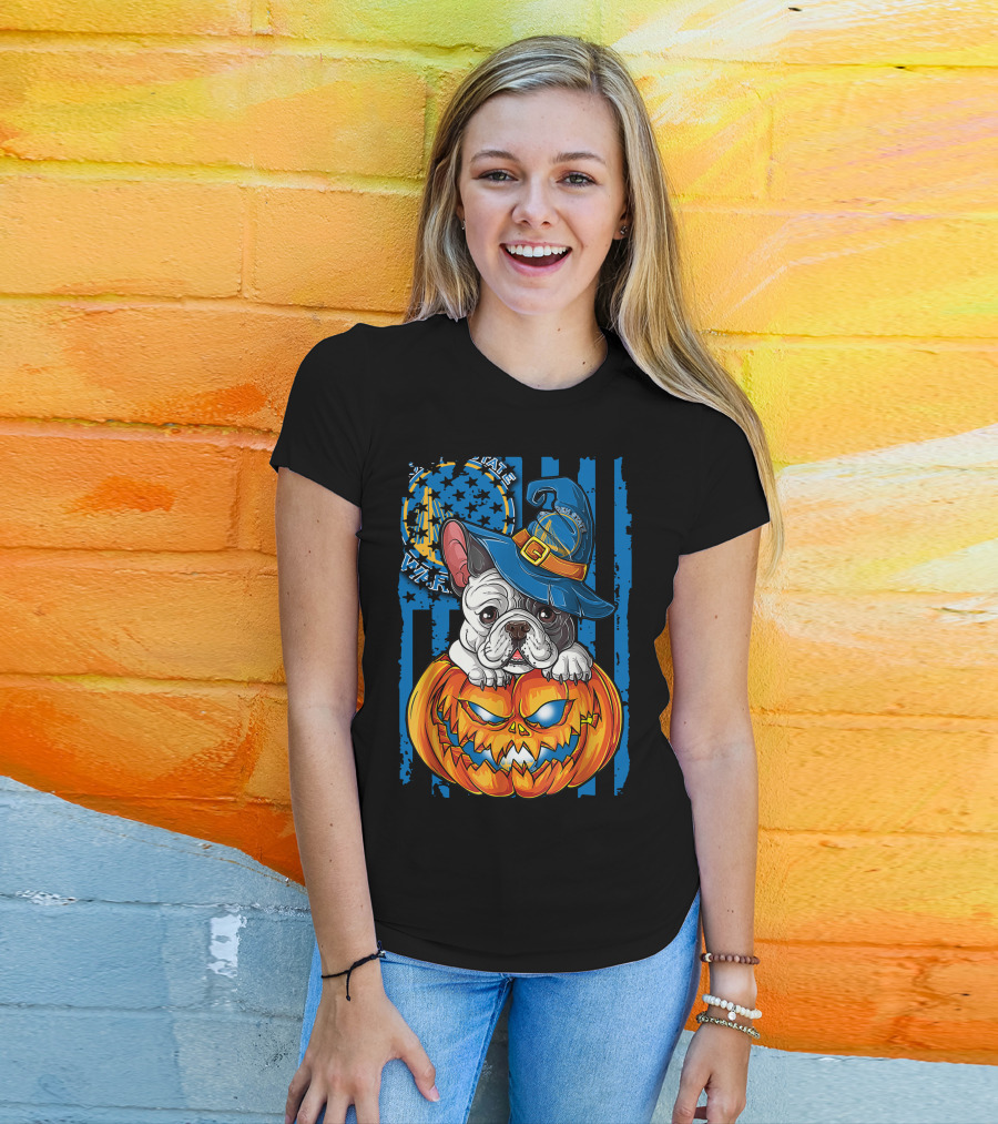 Bulldog Witch Hat Pumpkin Halloween Golden State Warriors T-Shirt