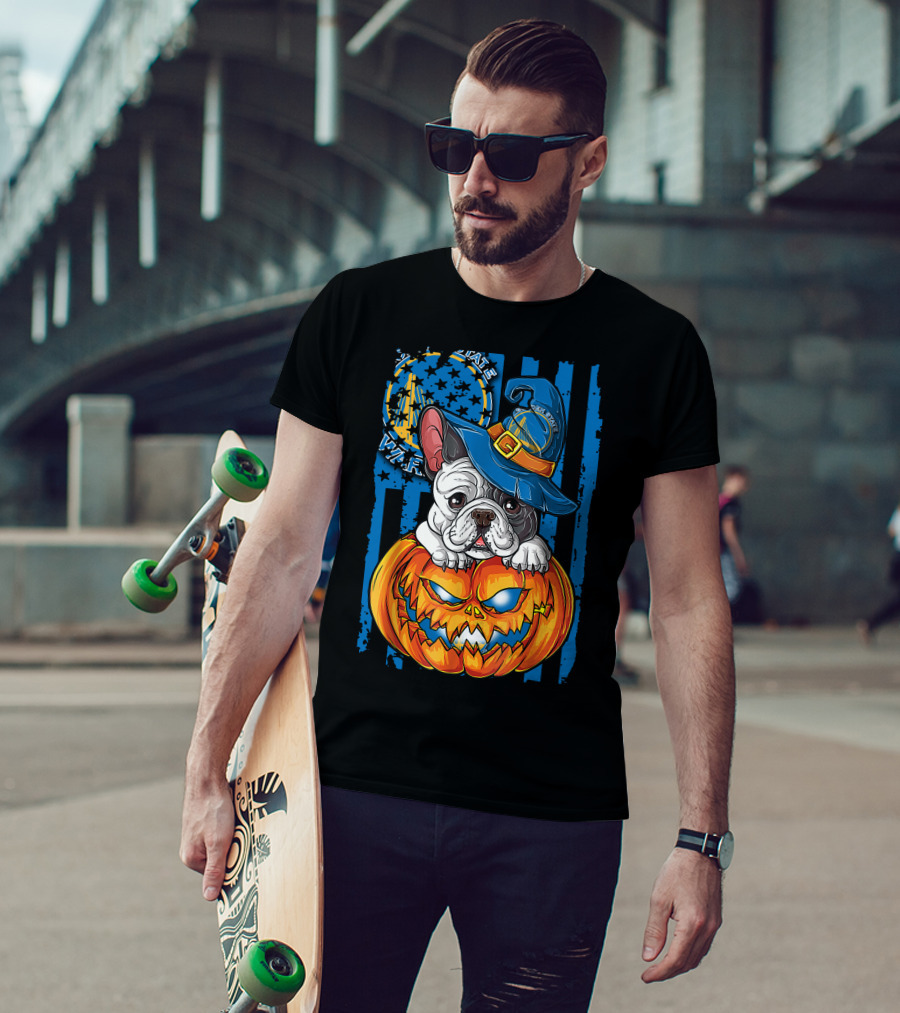 Bulldog Witch Hat Pumpkin Halloween Golden State Warriors T-Shirt