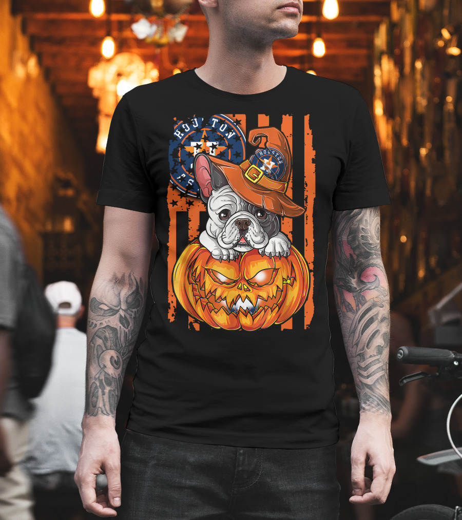 Houston Astros Halloween Bulldog Pumpkin Fan T-Shirt