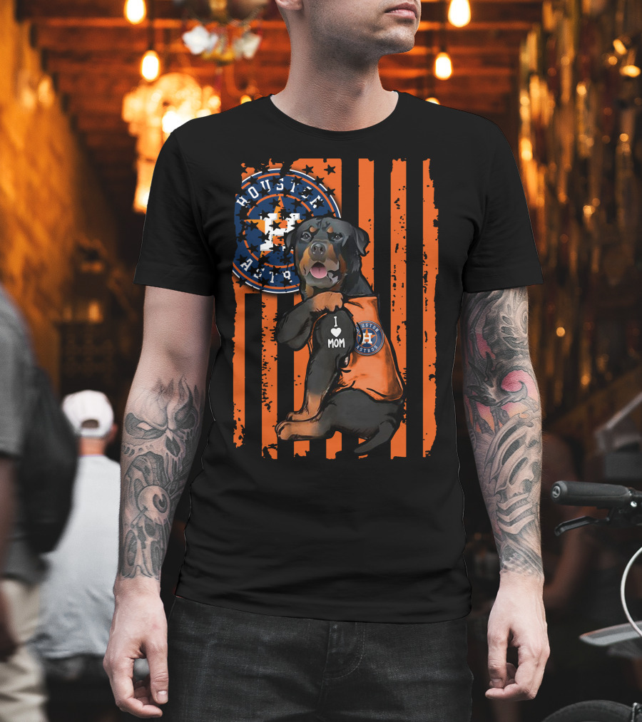 Rottweiler I Love Mom Houston Astros Orange Stripes T-Shirt