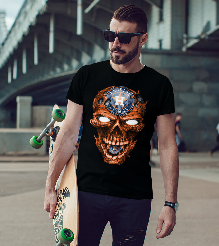 Houston Astros Skull Logo Grinning Baseball Fan T-Shirt