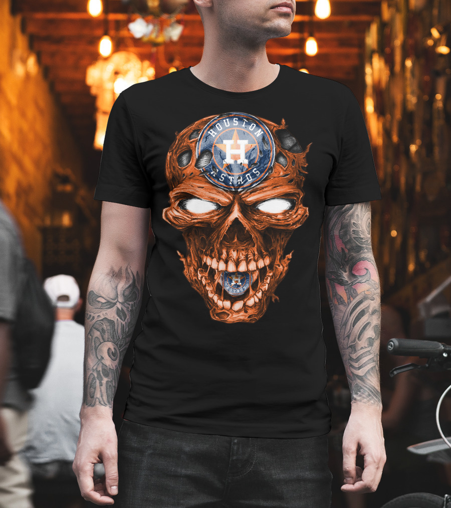 Houston Astros Skull Logo Grinning Baseball Fan T-Shirt