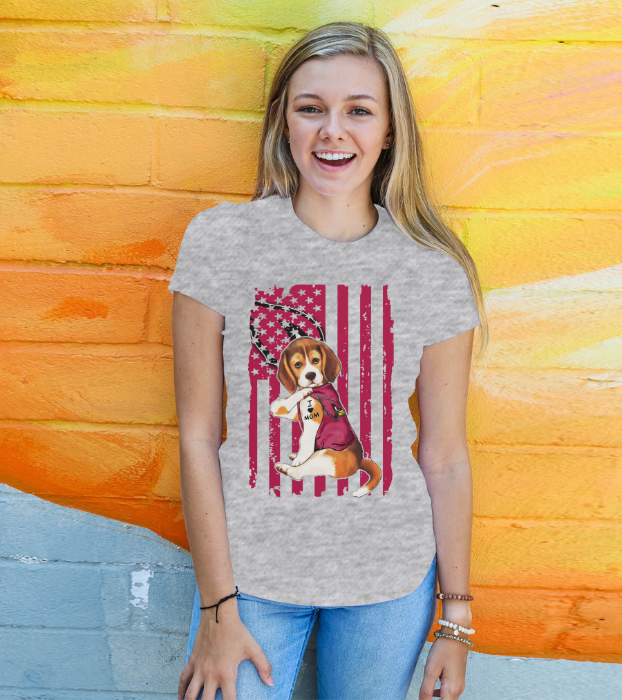 Beagle With Arizona Cardinals Tattoo And American Flag Background T-Shirt