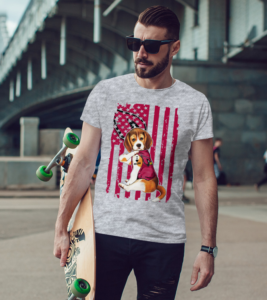 Beagle With Arizona Cardinals Tattoo And American Flag Background T-Shirt