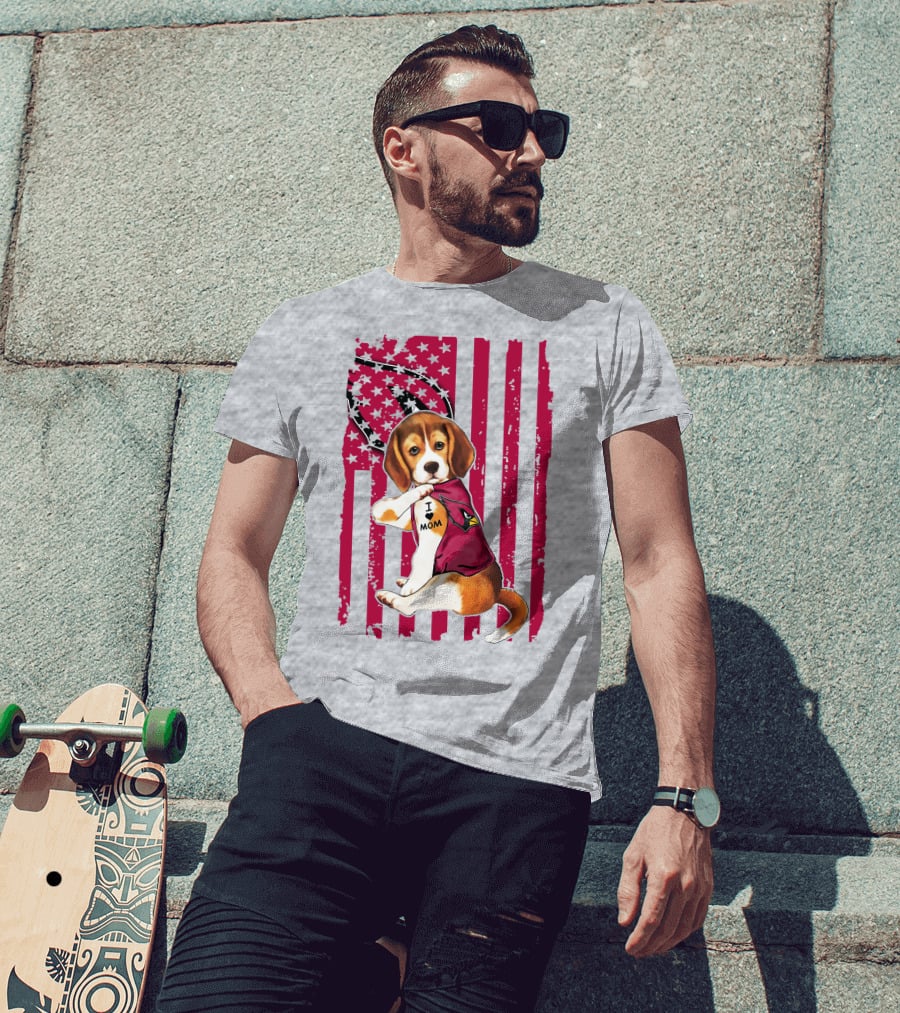 Beagle With Arizona Cardinals Tattoo And American Flag Background T-Shirt