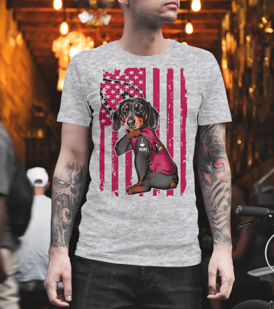 Arizona Cardinals Dachshund I Love Mom USA Flag T-Shirt