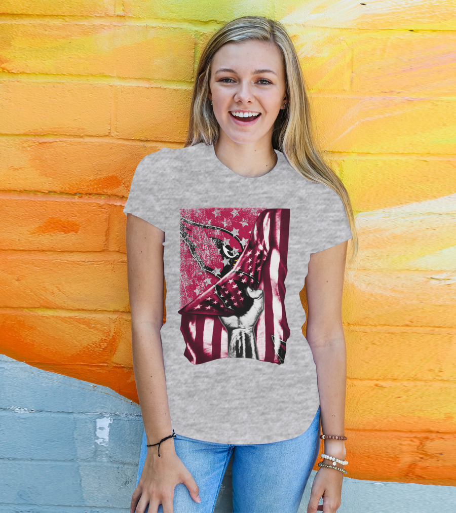 Arizona Cardinals Hand Holding American Flag With Cardinal Logo Stars T-Shirt