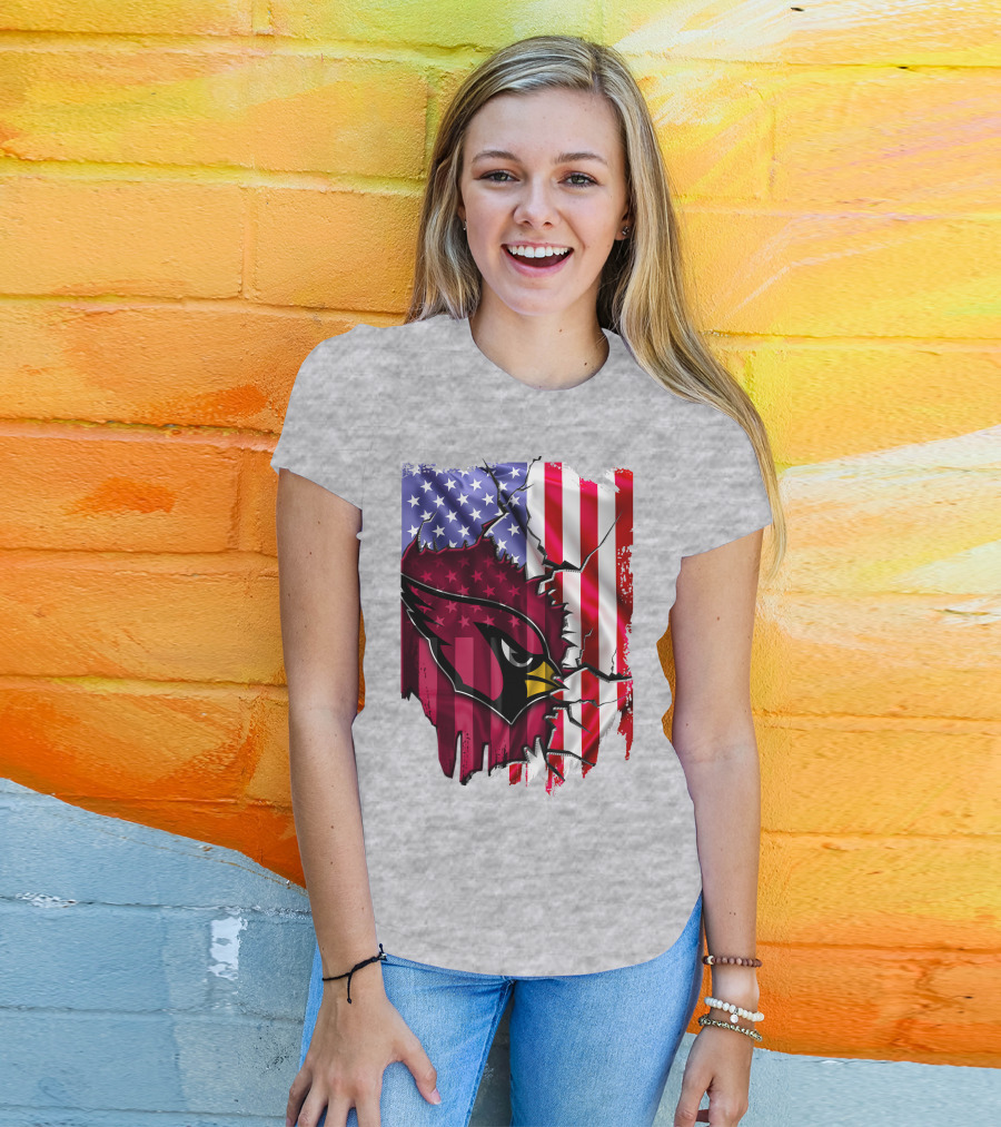 USA Flag With Arizona Cardinals T-Shirt