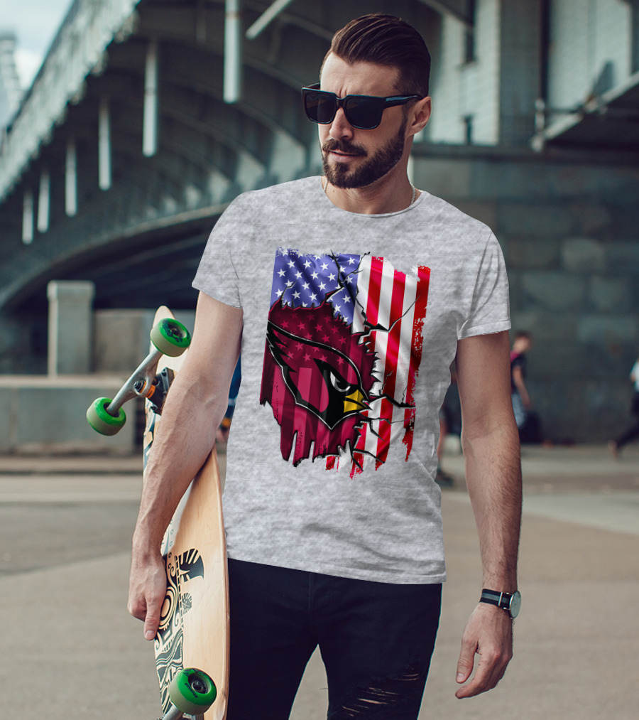 USA Flag With Arizona Cardinals T-Shirt