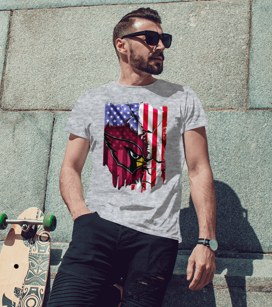 USA Flag With Arizona Cardinals T-Shirt