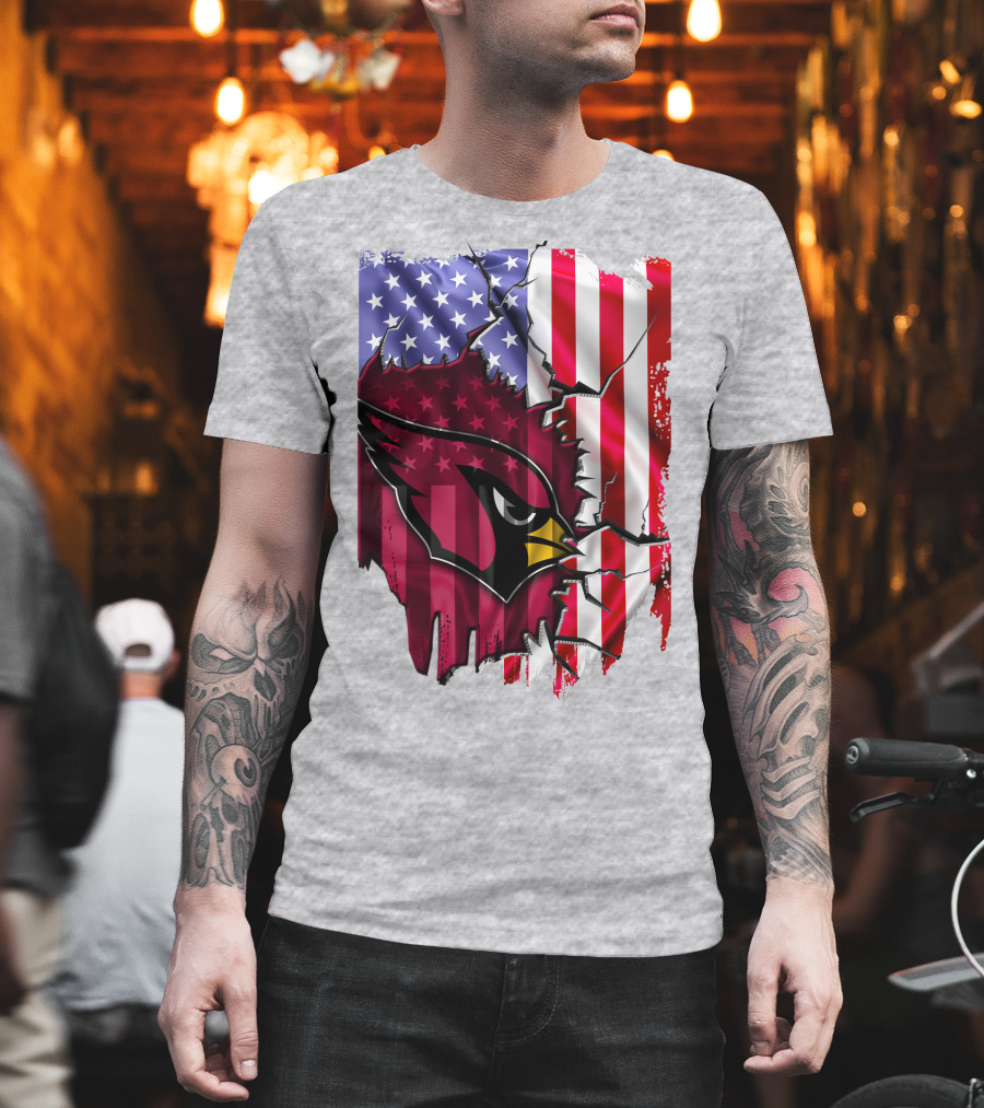 USA Flag With Arizona Cardinals T-Shirt