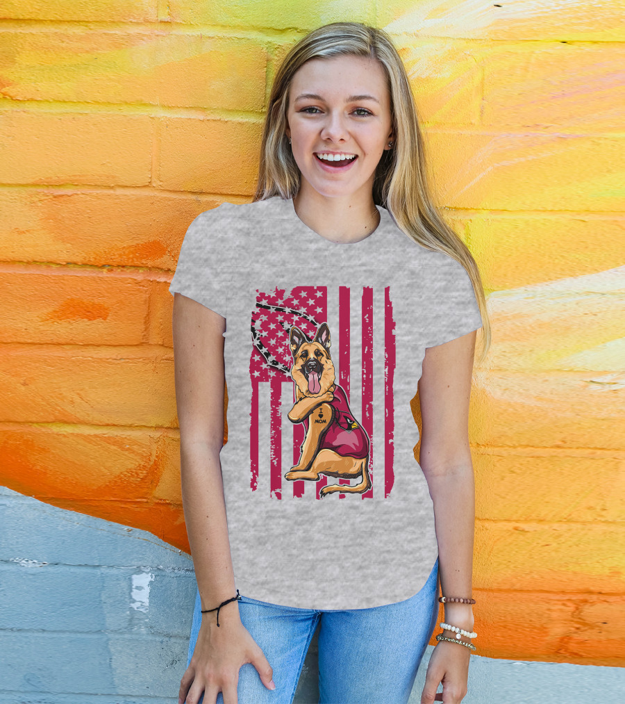 German Shepherd Wearing Arizona Cardinals Jersey With American Flag Background T-Shirt
