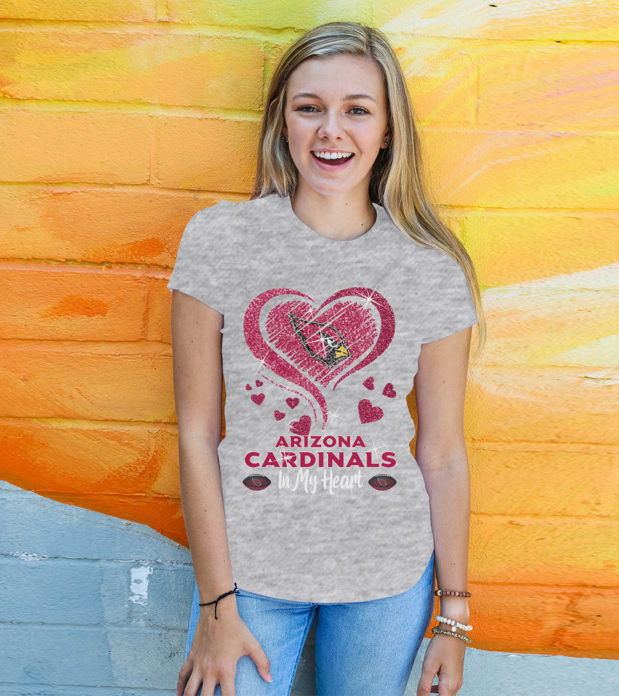 Arizona Cardinals In My Heart Sparkling Logo And Hearts T-Shirt
