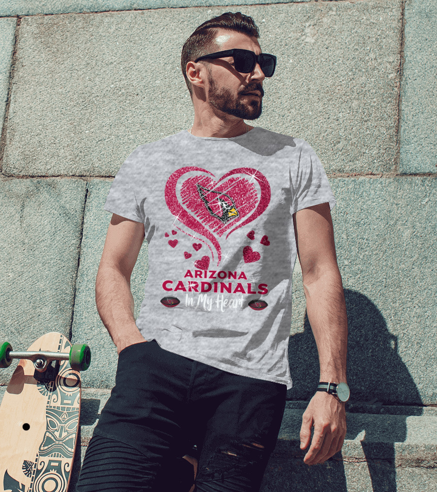 Arizona Cardinals In My Heart Sparkling Logo And Hearts T-Shirt