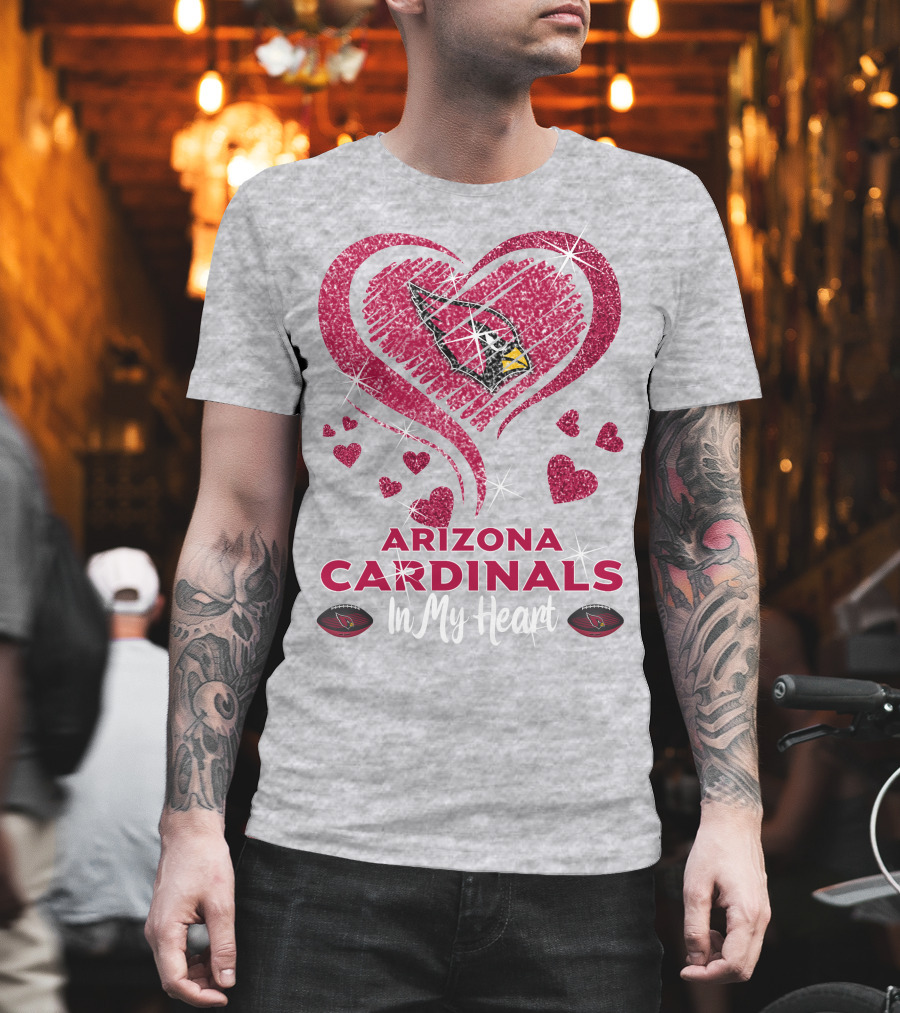 Arizona Cardinals In My Heart Sparkling Logo and Hearts T-Shirt