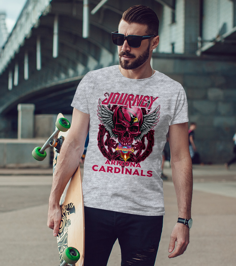 Journey Arizona Cardinals Skull Wings Flame T-Shirt