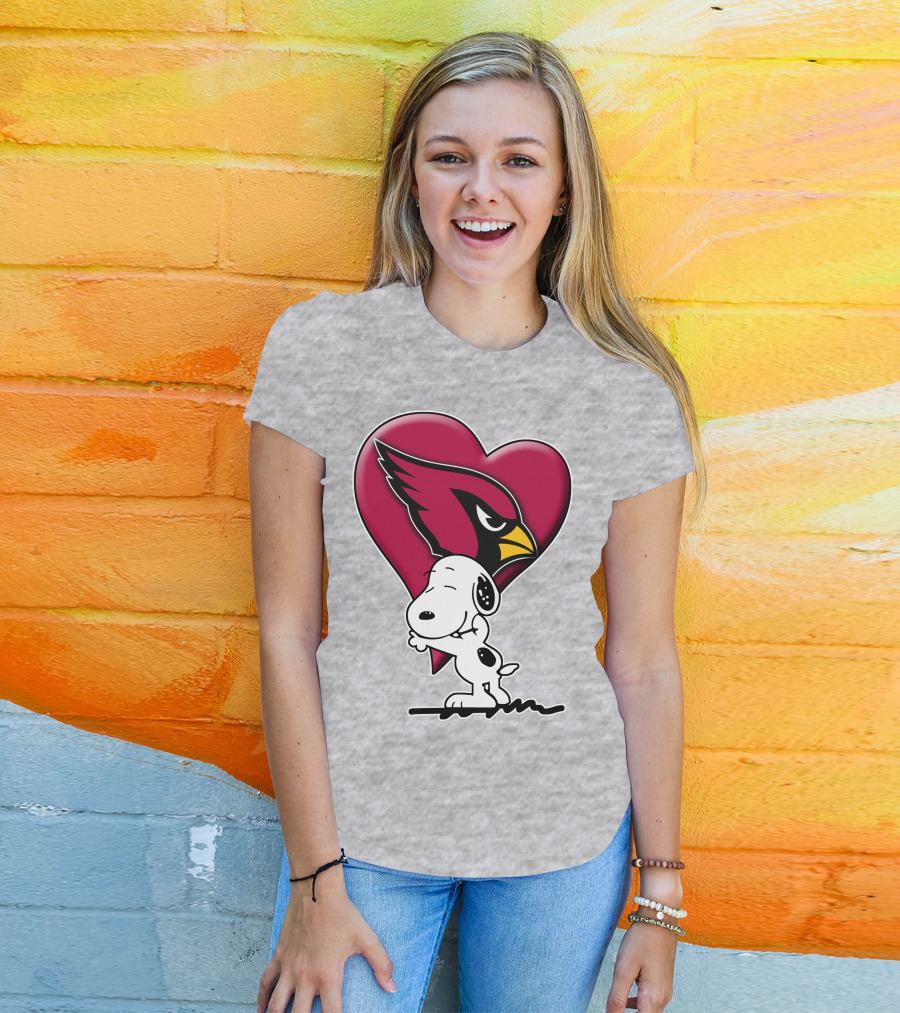 Snoopy Hugging Arizona Cardinals Heart T-Shirt