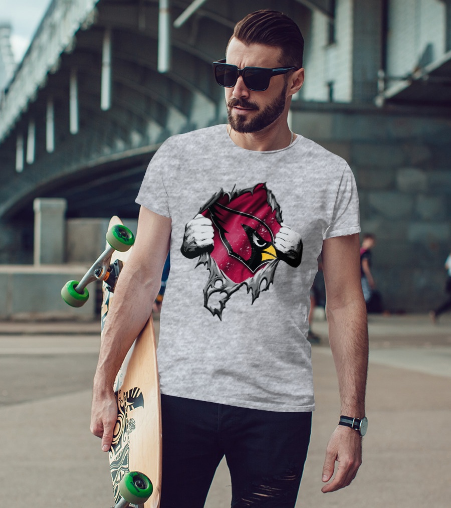 Torn Arizona Cardinals Logo With Ripped Effect And Aggressive Mascot Burst T-Shirt