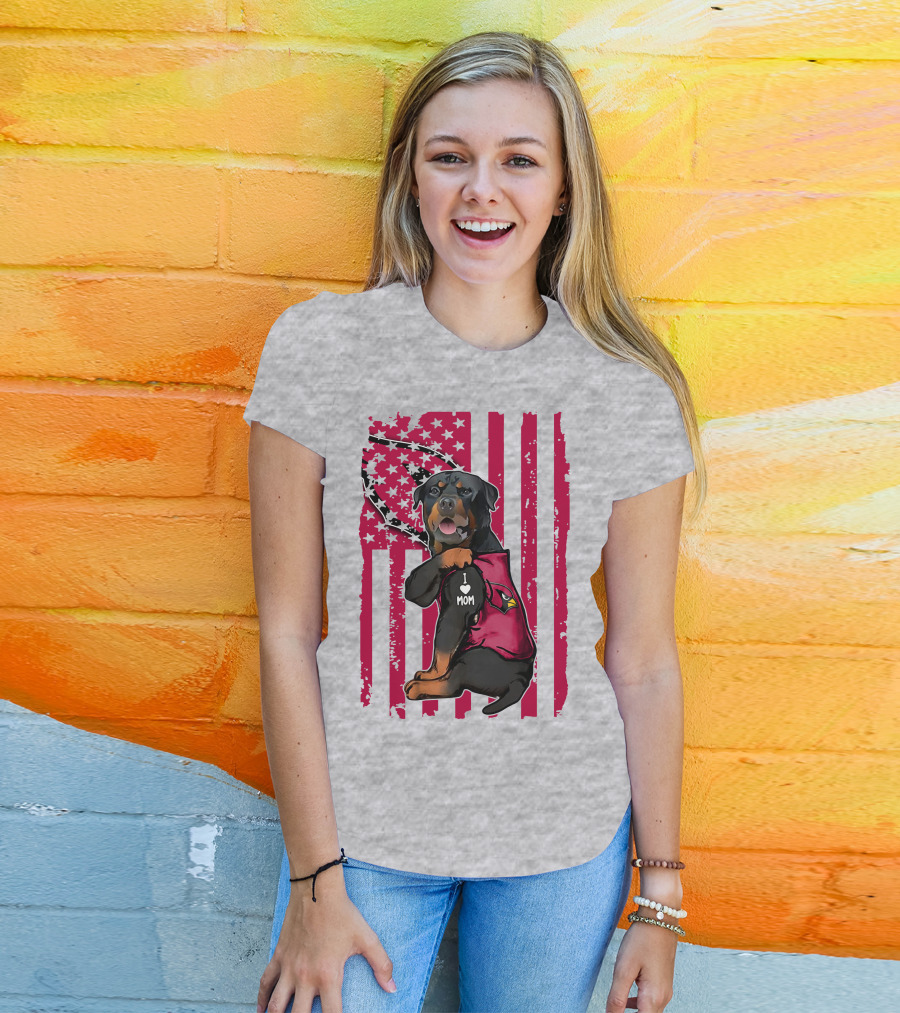 Rottweiler I Love Mom Arizona Cardinals USA Flag T-Shirt