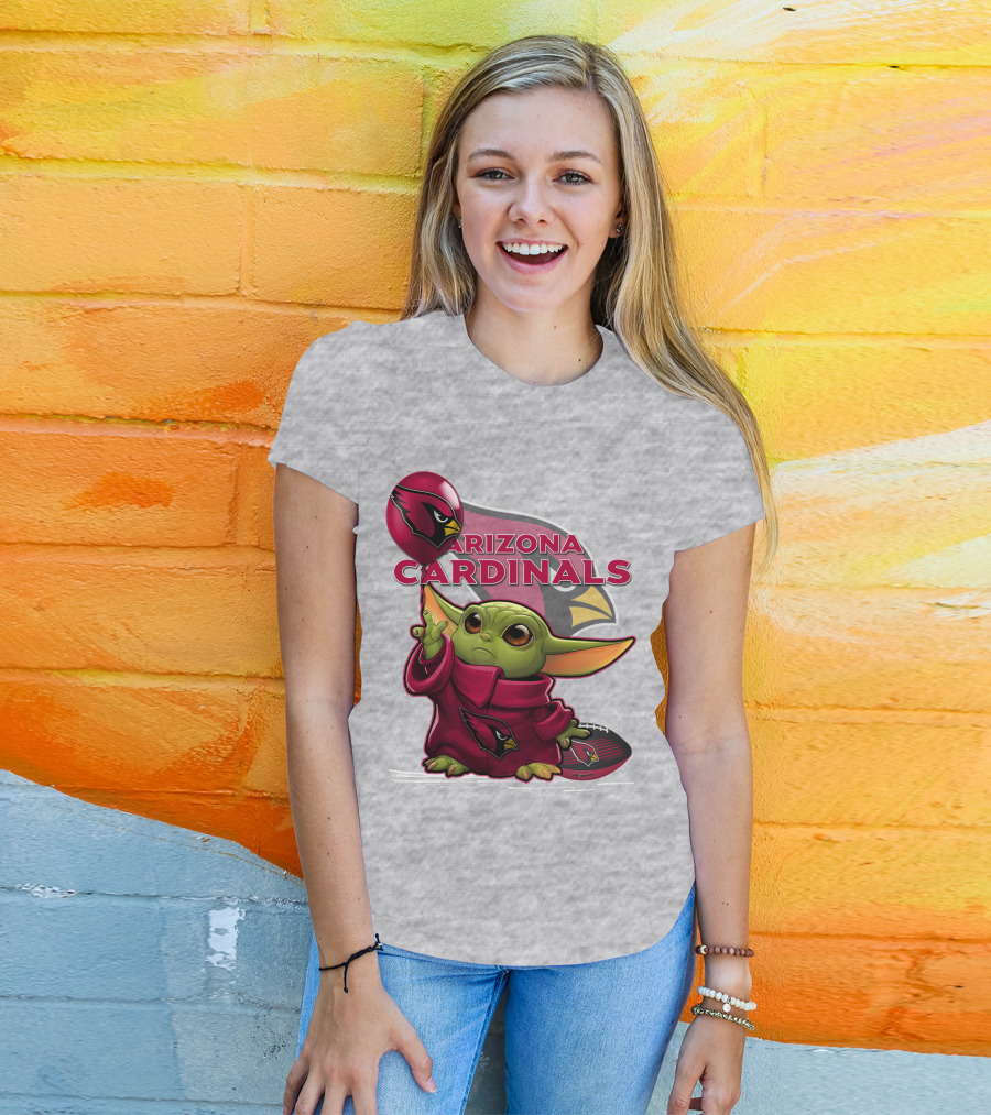 Yoda Holding Arizona Cardinals Balloon And Football With Team T-Shirt