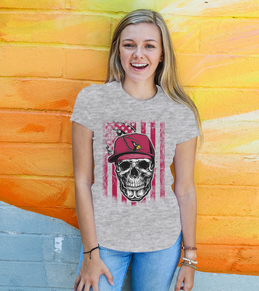Skull V1 Arizona Cardinals Red Cap American Flag T-Shirt