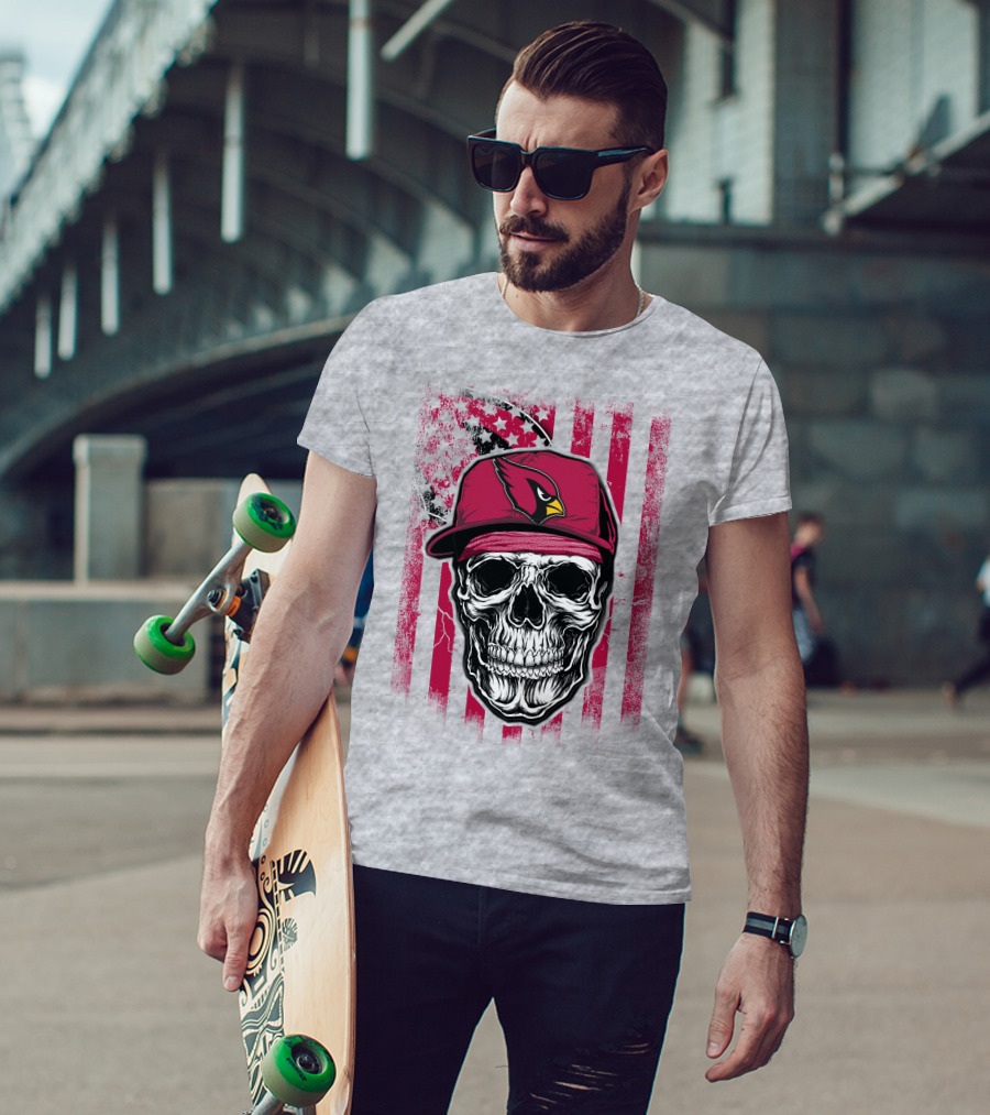 Skull V1 Arizona Cardinals Red Cap American Flag T-Shirt