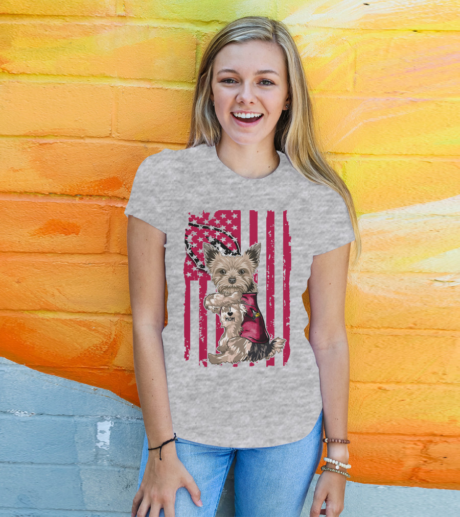 Yorkshire Terrier I Love Mom Arizona Cardinals American Flag T-Shirt