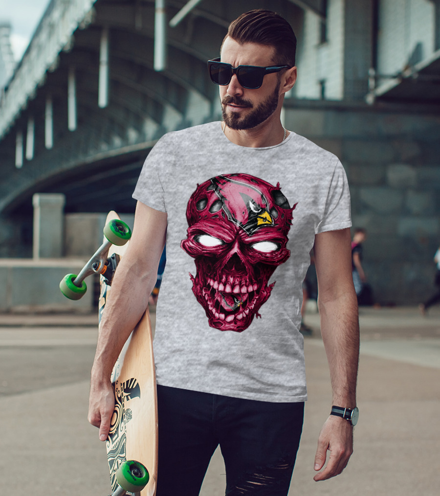 Skull V2 Arizona Cardinals Logo Fusion T-Shirt