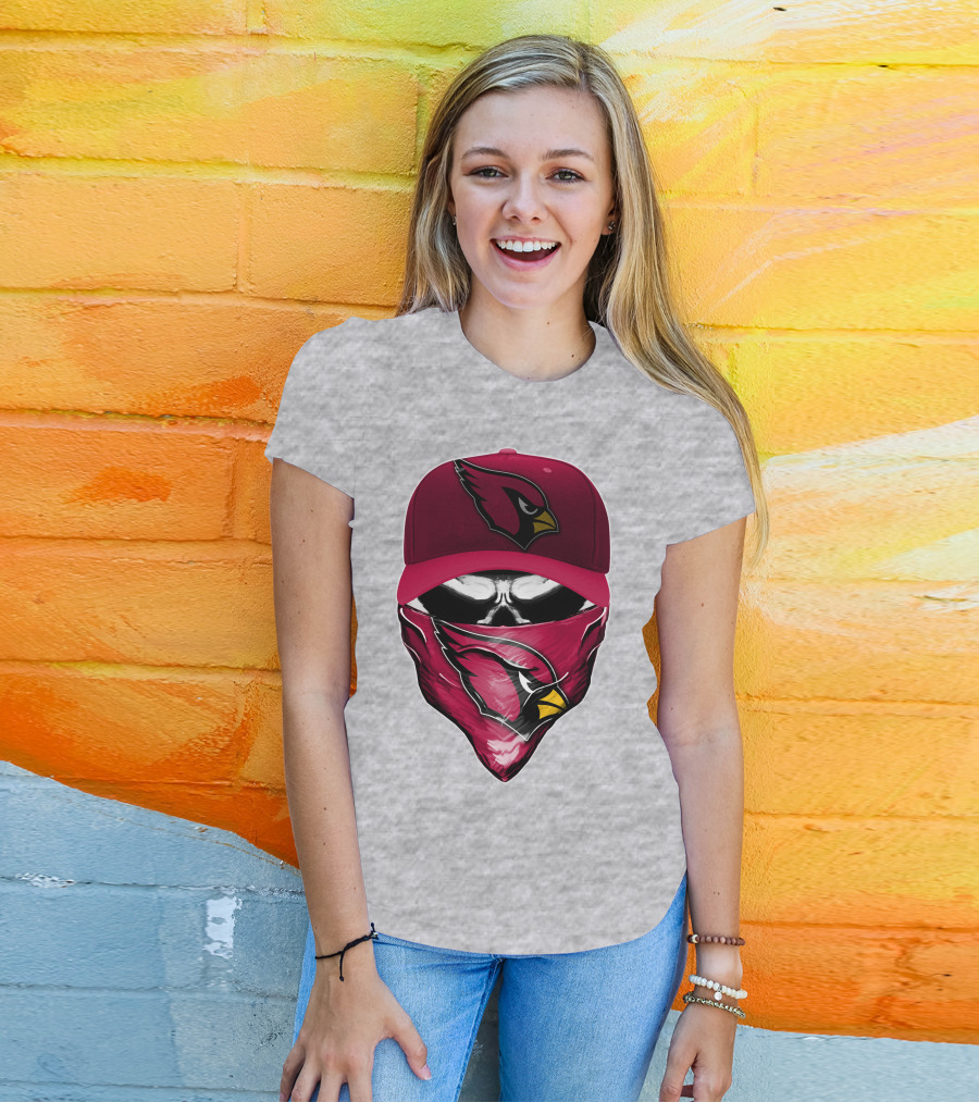 Skull V6 Arizona Cardinals Bold Logo Hat And Bandana T-Shirt