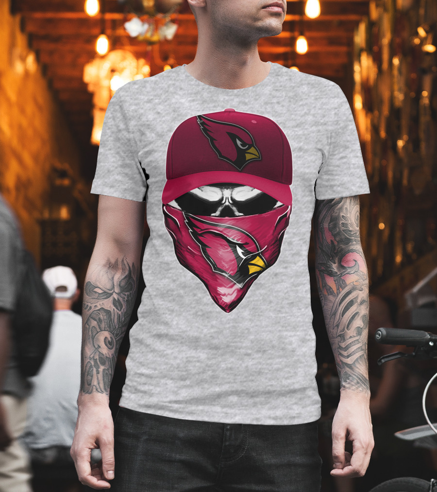 Skull V6 Arizona Cardinals Bold Logo Hat And Bandana T-Shirt