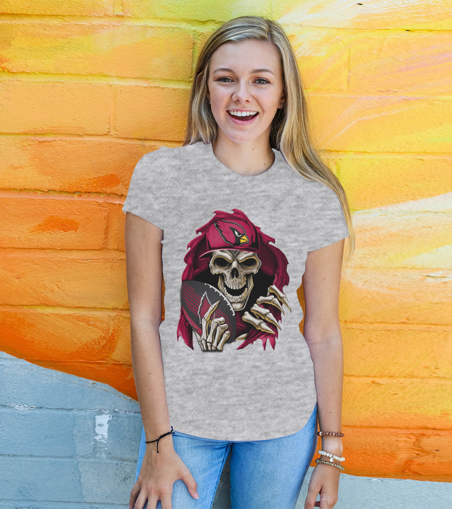 Arizona Cardinals Skeleton Skull Holding Football T-Shirt