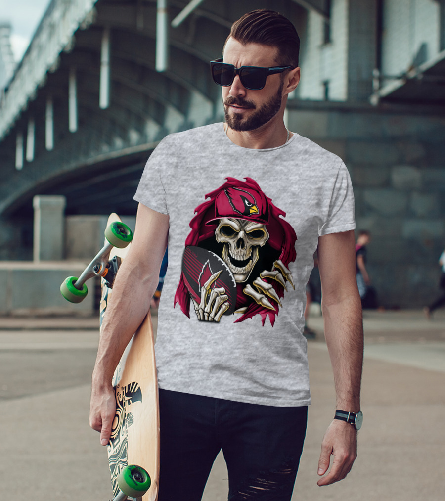 Arizona Cardinals Skeleton Skull Holding Football T-Shirt