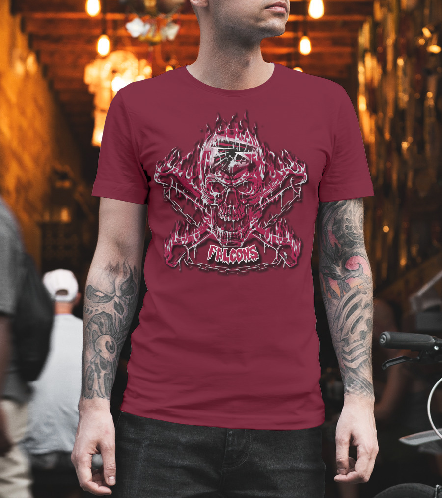 Atlanta Falcons Flaming Skull And Crossbones 53 T-Shirt