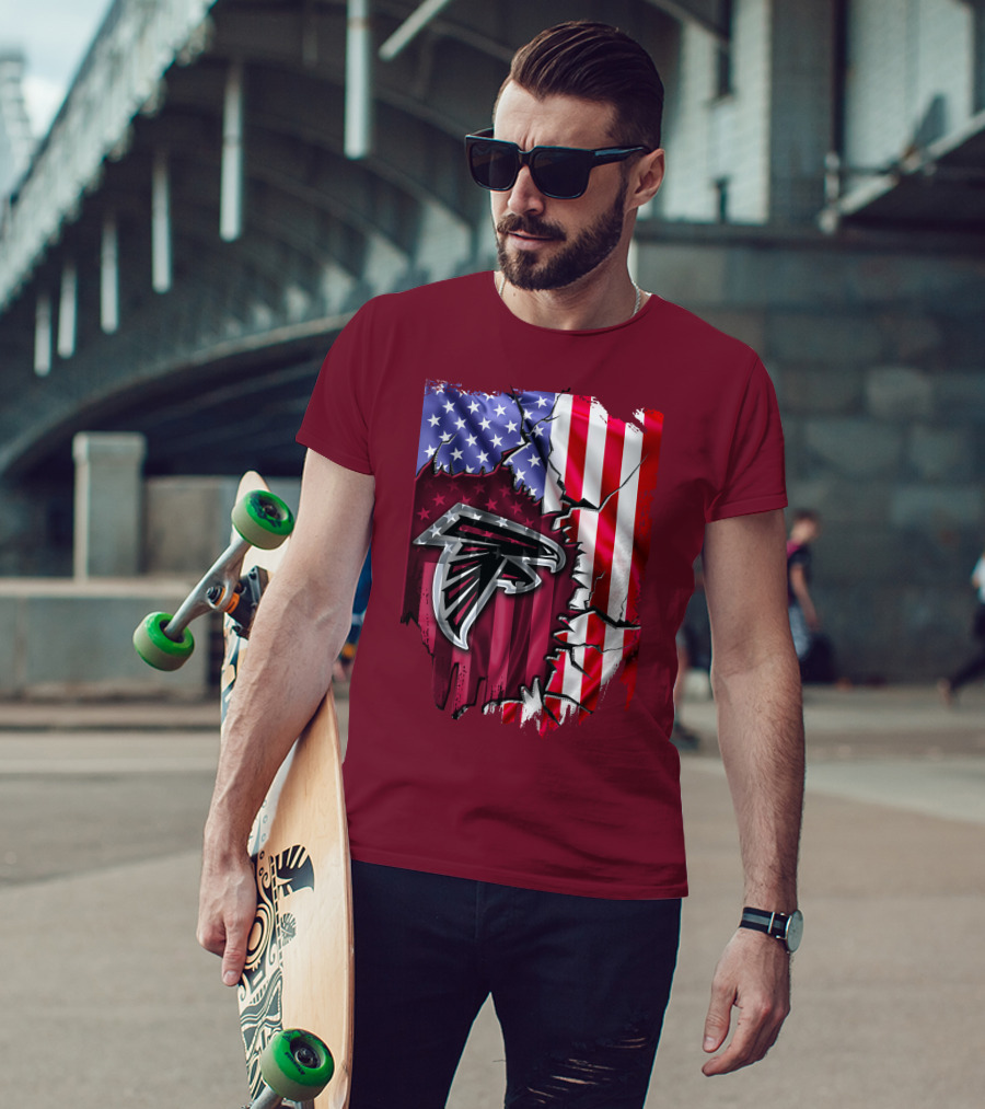 American Flag With Atlanta Falcons Logo And Cracked Design Mix T-Shirt