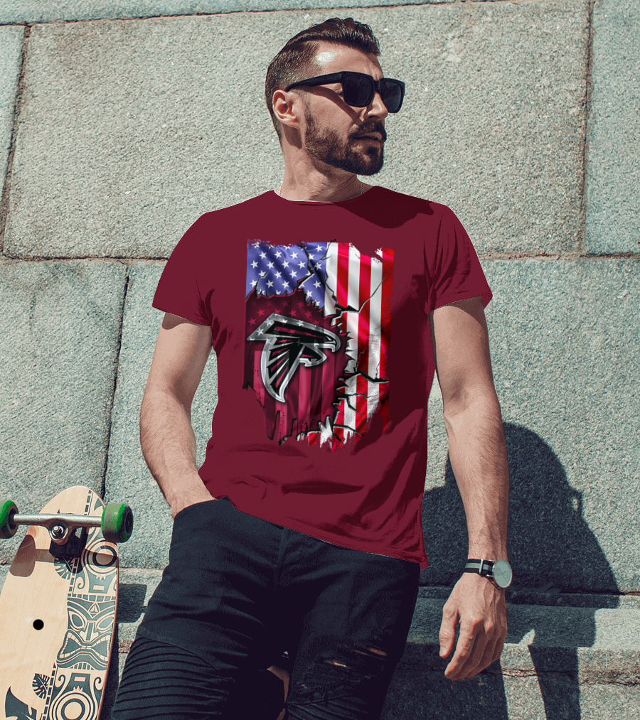 American Flag With Atlanta Falcons Logo And Cracked Design Mix T-Shirt