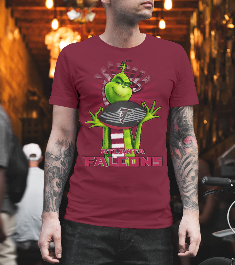 Grinch Holding Atlanta Falcons Football With Scarf T-Shirt