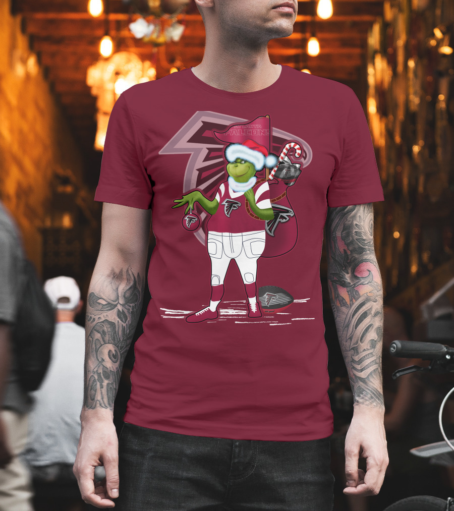 Grinchxmas Atlanta Falcons Holiday Santa Hat Christmas Sports Team T-Shirt