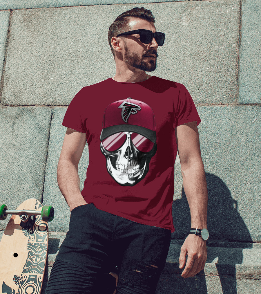 Atlanta Falcons Skull Cap With Reflective Glasses T-Shirt