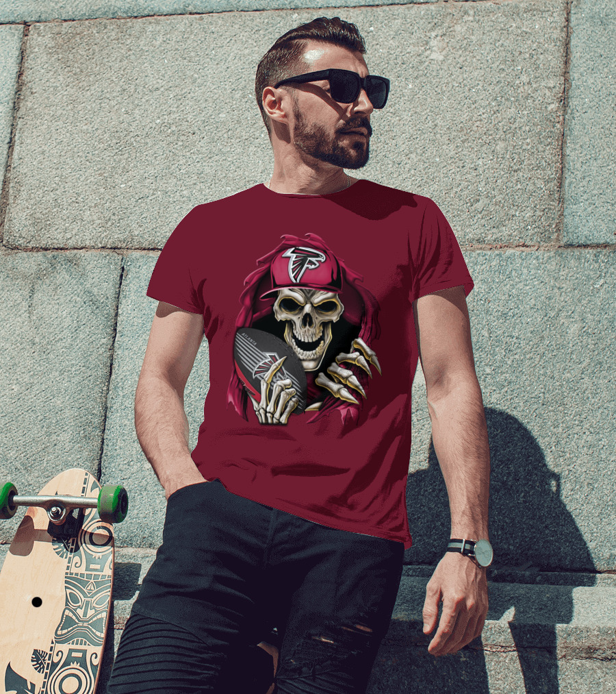 Skullbong Atlanta Falcons Skeleton With Football And Cap T-Shirt