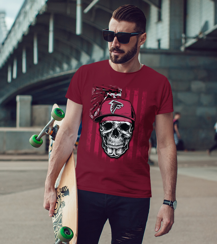 Skull V1 Atlanta Falcons Cap With Falcons Logo And Grunge Stripes T-Shirt