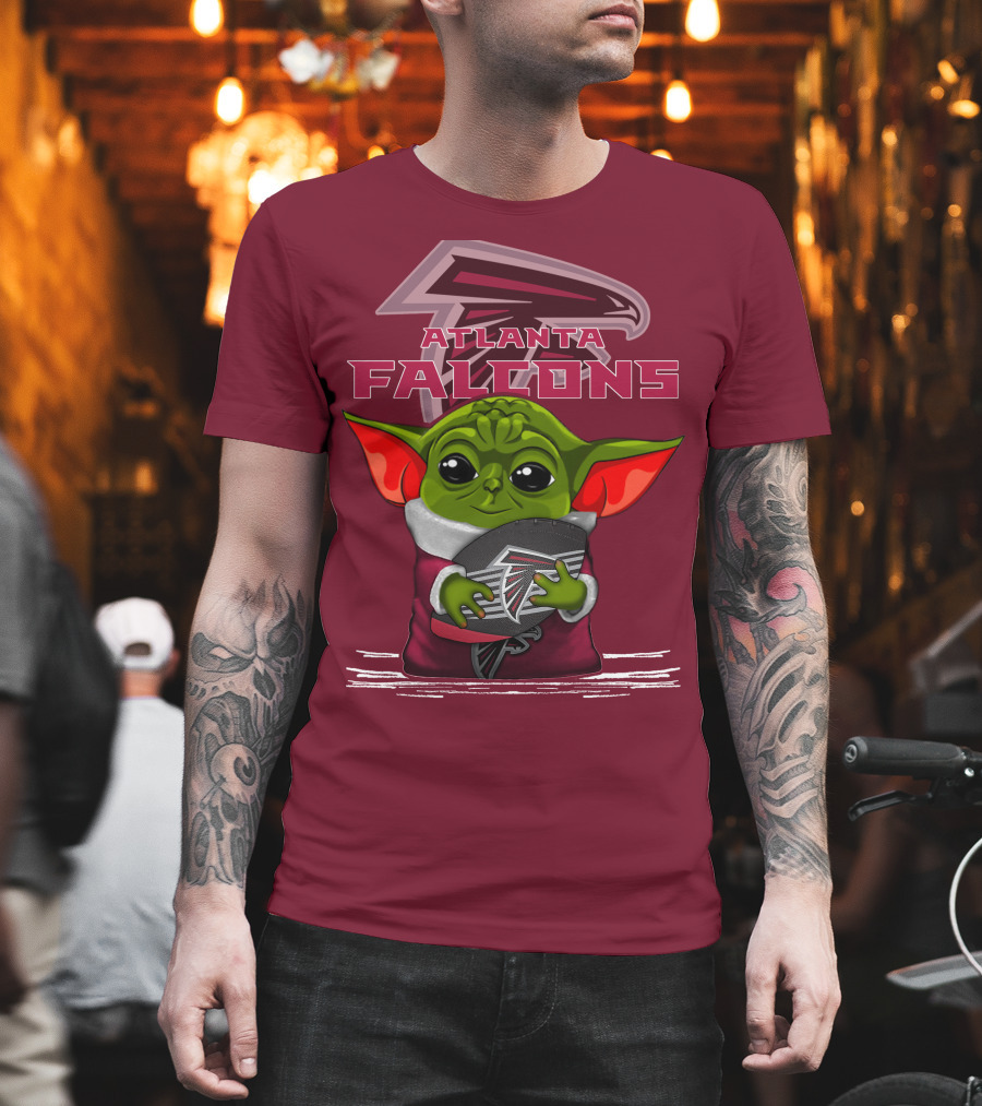 Yoda Holding Atlanta Falcons Football With Logo Background T-Shirt